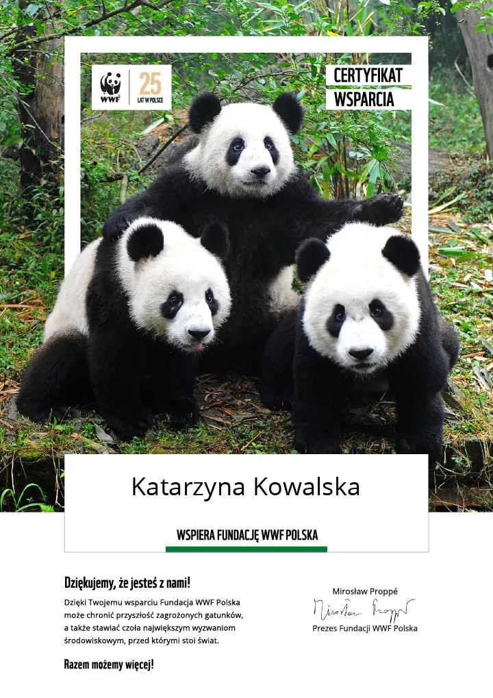 certyfikat wsparcia fundacji wwf