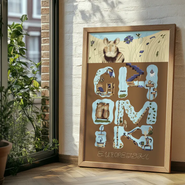 plakat chomik europejski w ramie
