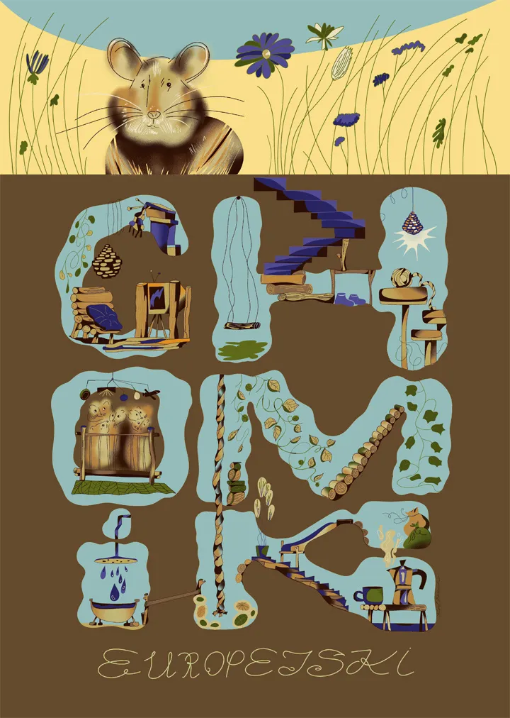 unikatowy plakat z chomikiem europejskim