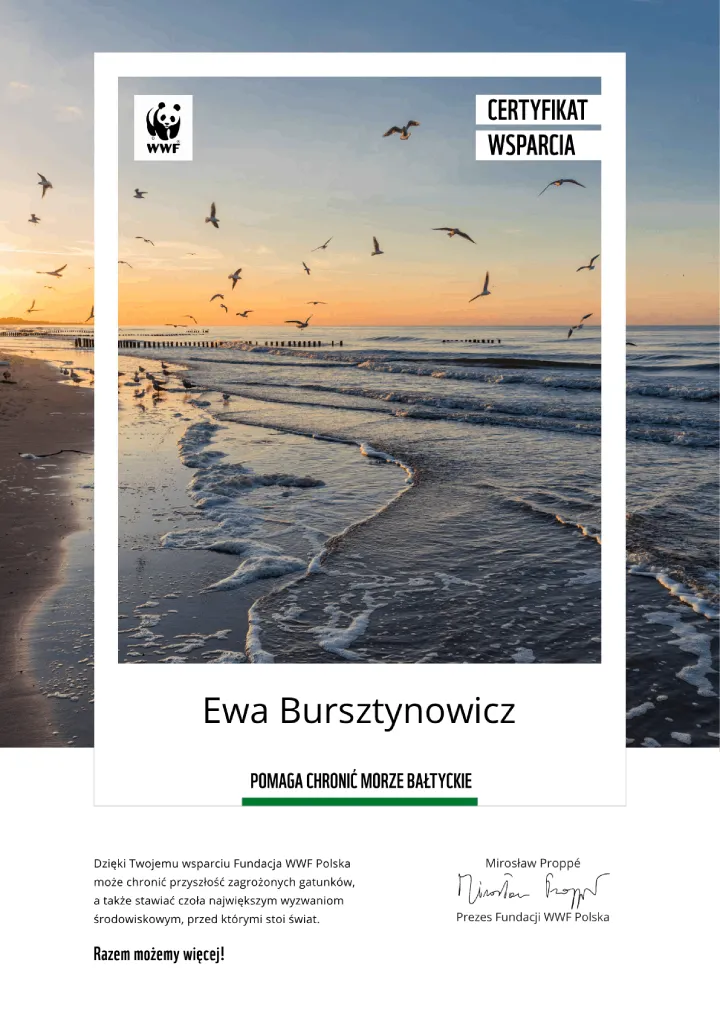 certyfikat wsparcia fundacji wwf