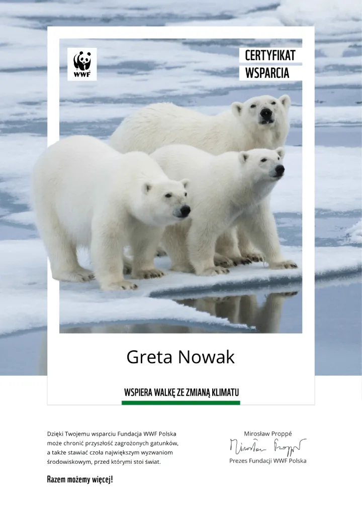 certyfikat wsparcia fundacji wwf