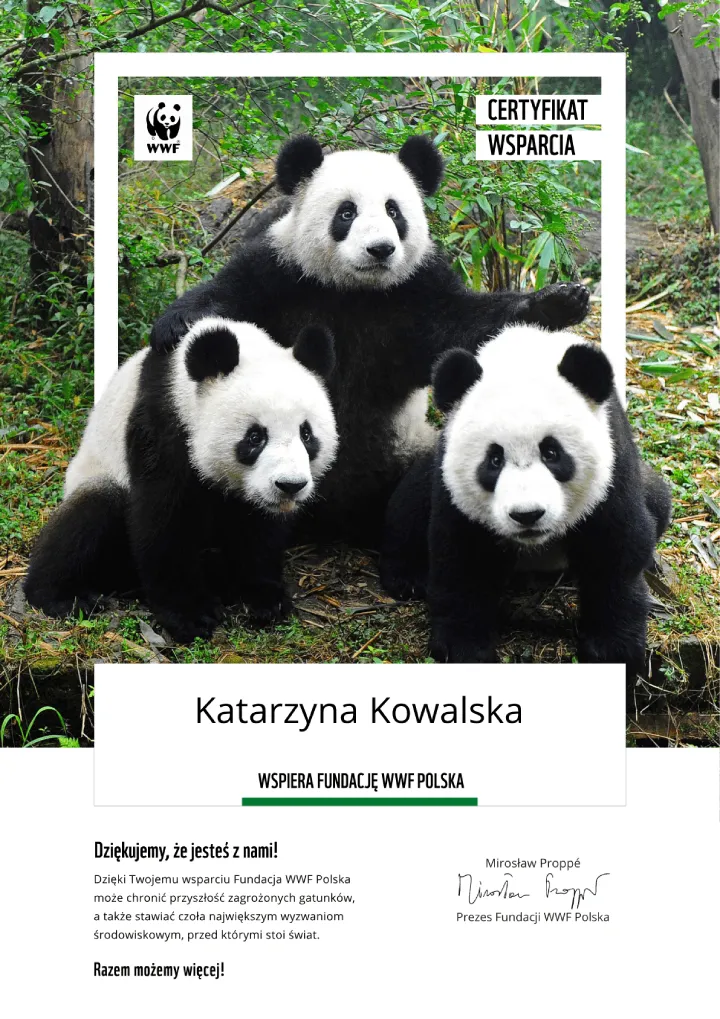 certyfikat wsparcia fundacji wwf