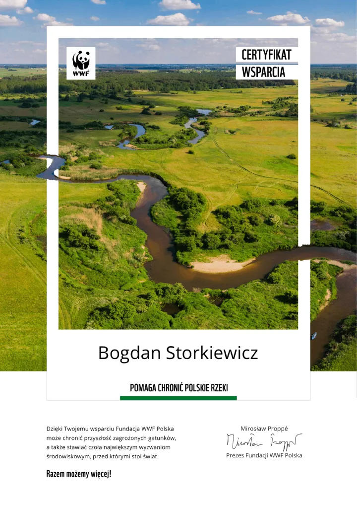 certyfikat wsparcia fundacji wwf