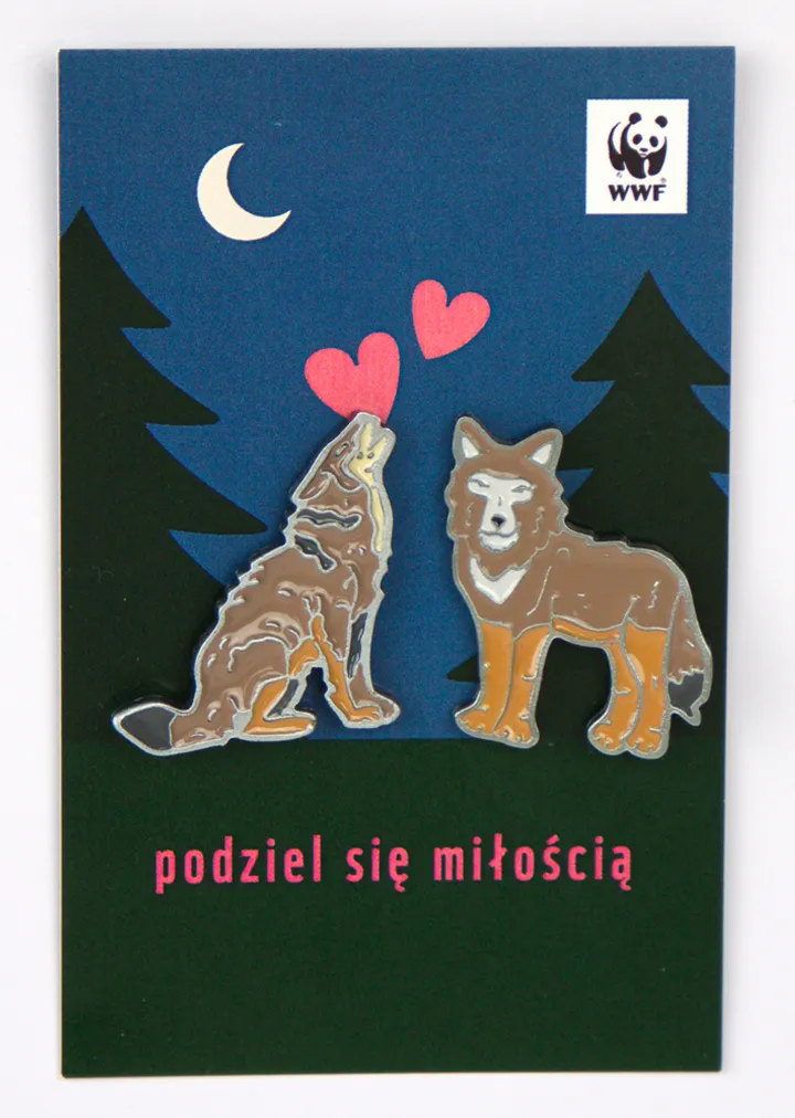 Komplementarne piny WWF - wilki na kartoniku