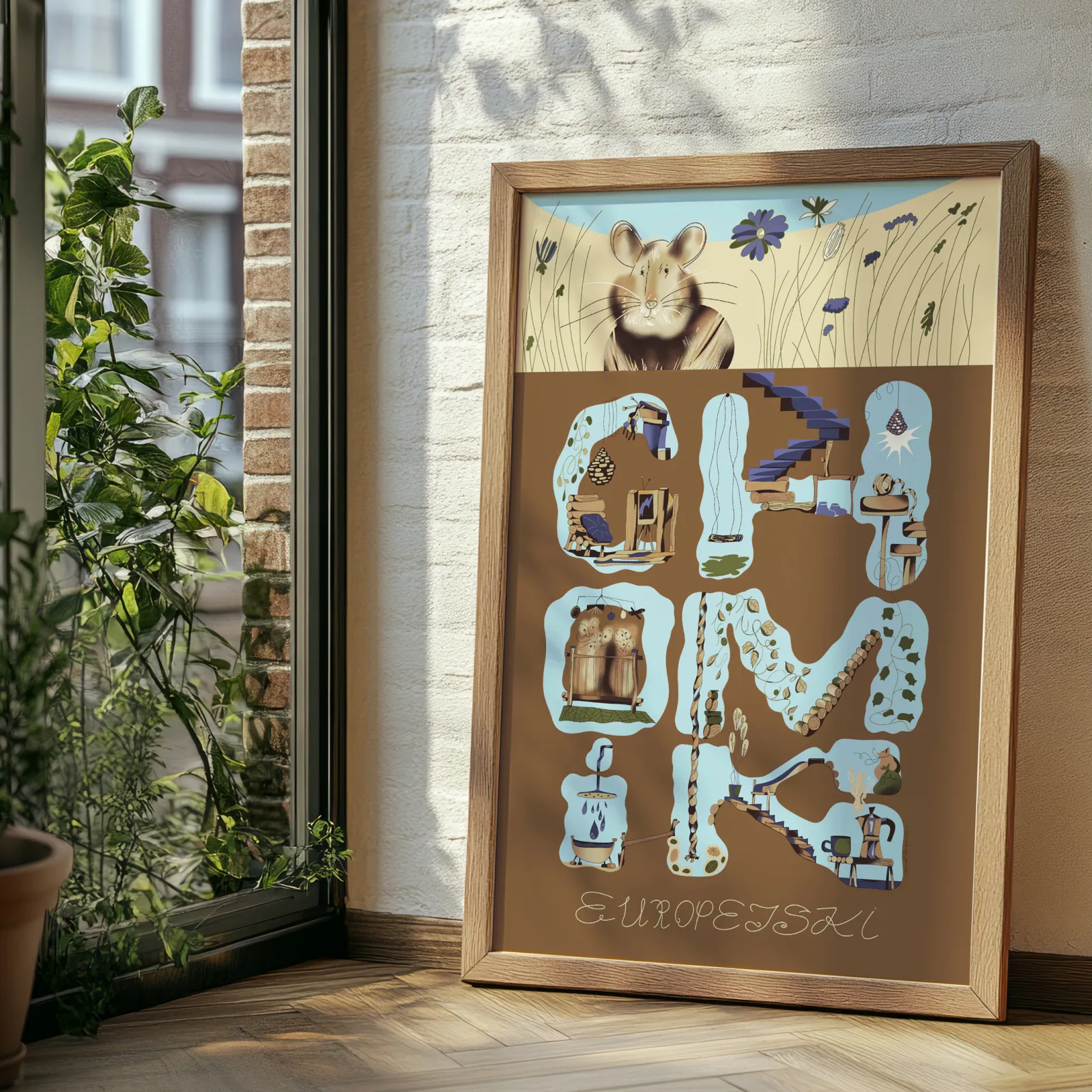 plakat chomik europejski w ramie
