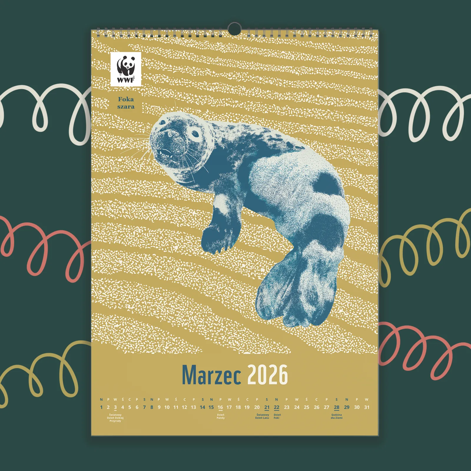 Kalendarz ścienny WWF na rok 2026: marzec, foka szara