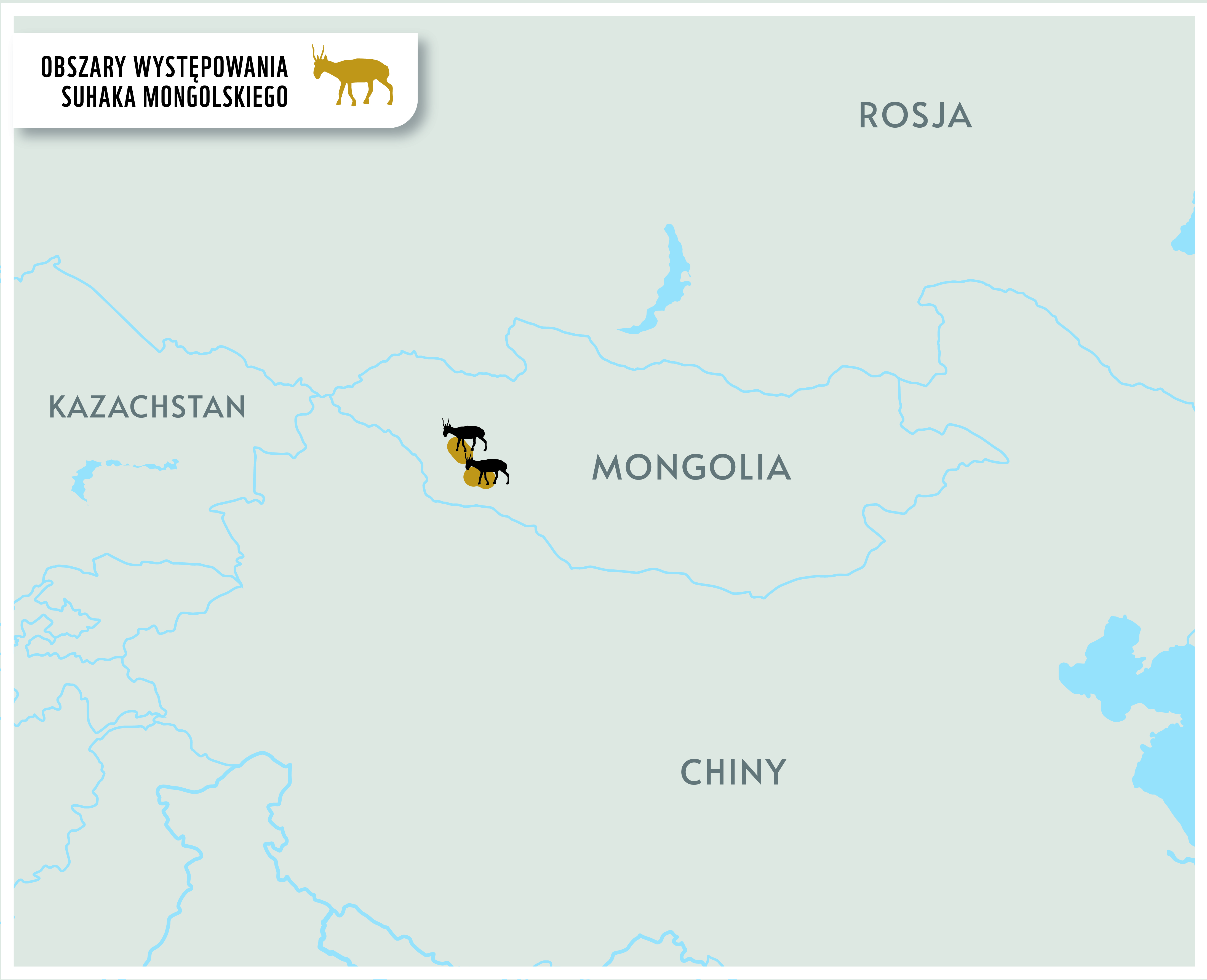 Mapa z obszarem występowania suhaka mongolskiego