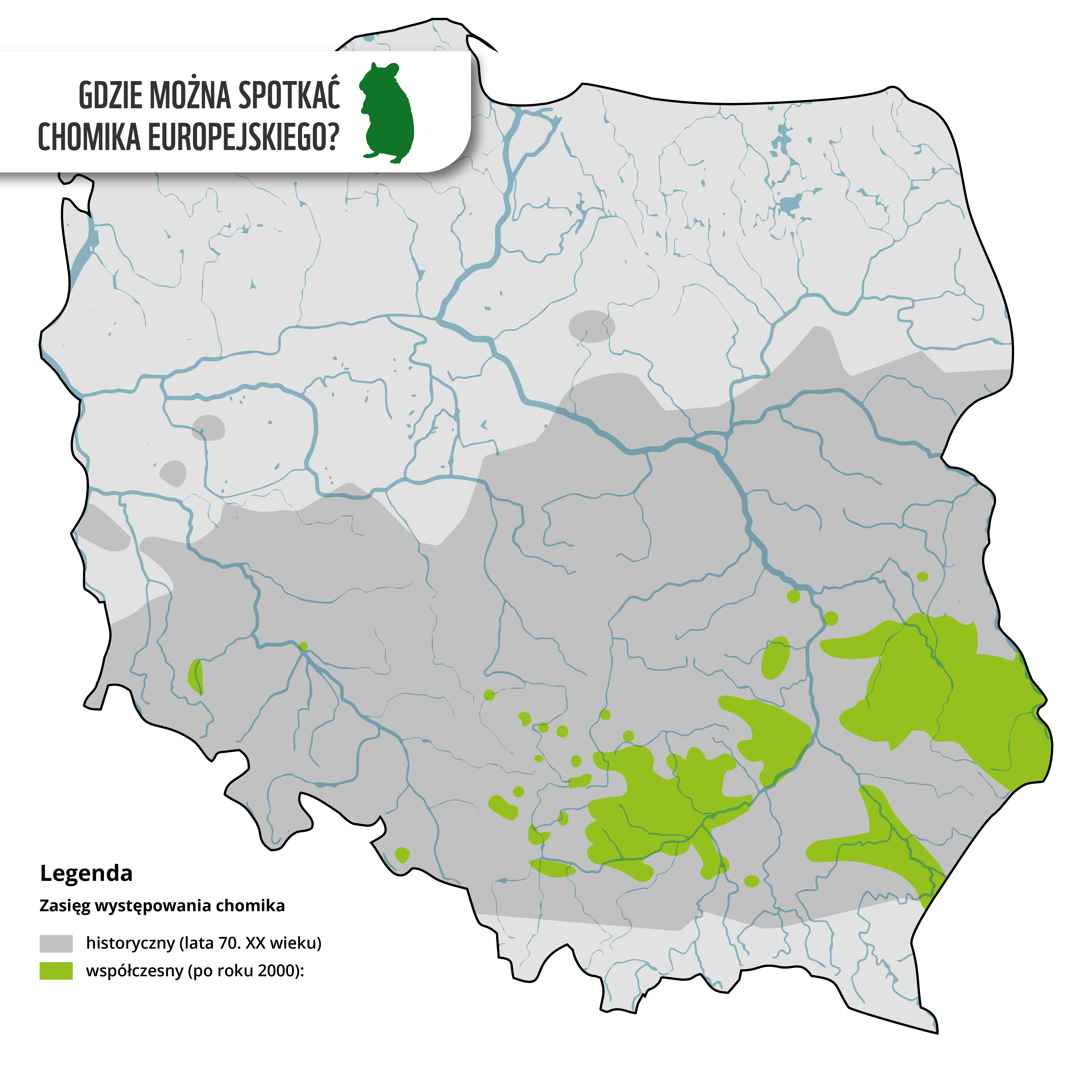 mapa Polski "gdzie można spotkać chomika europejskiego?"